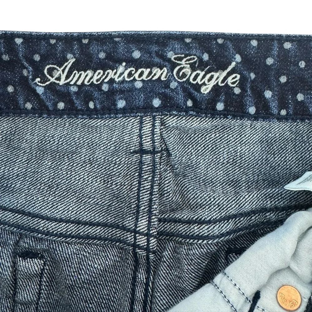 American Eagle Outfitters Low Rise Blue Polka Dot Cut Off Raw Hem Denim Shorts 4